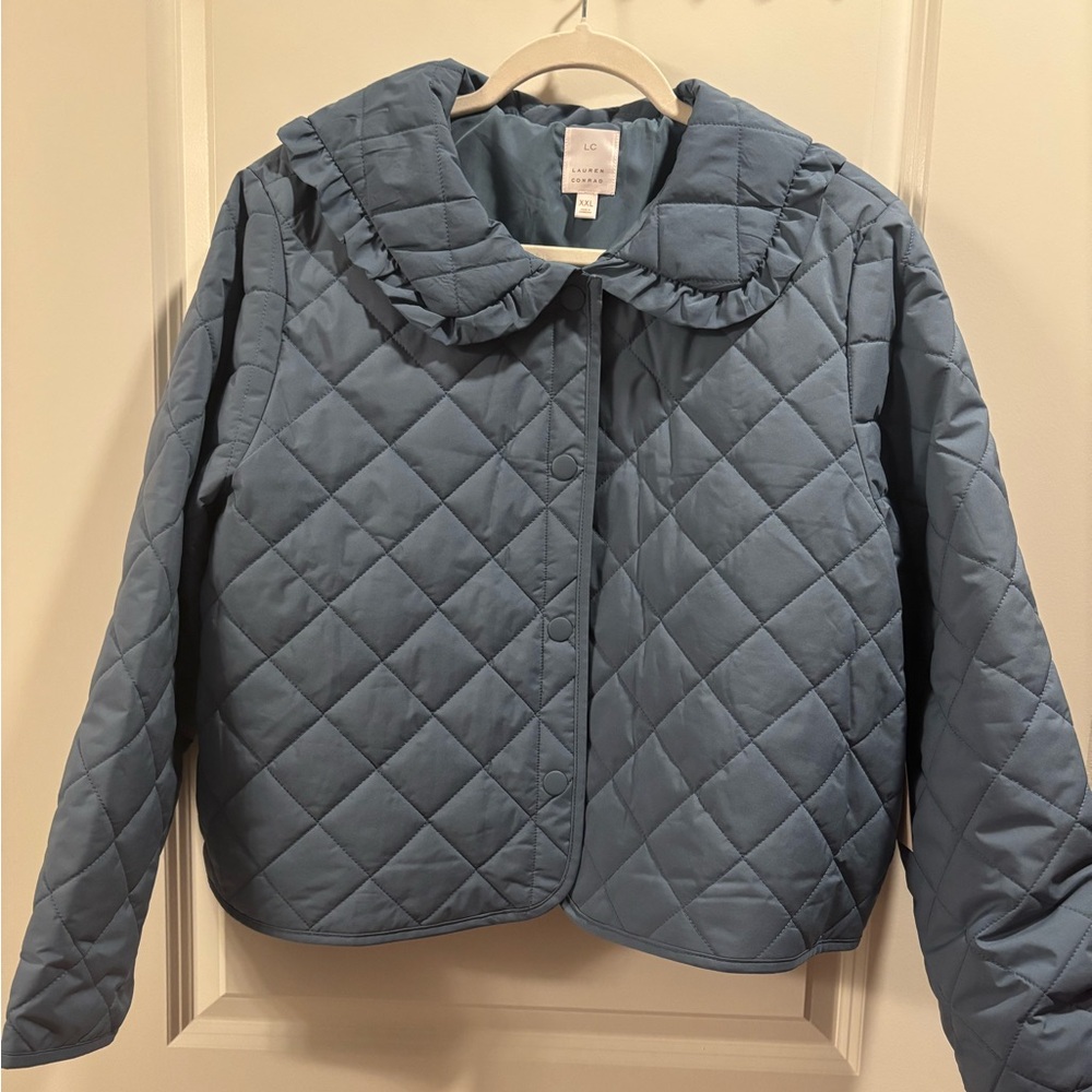 Blue Puffer Jacket with Quilted Design